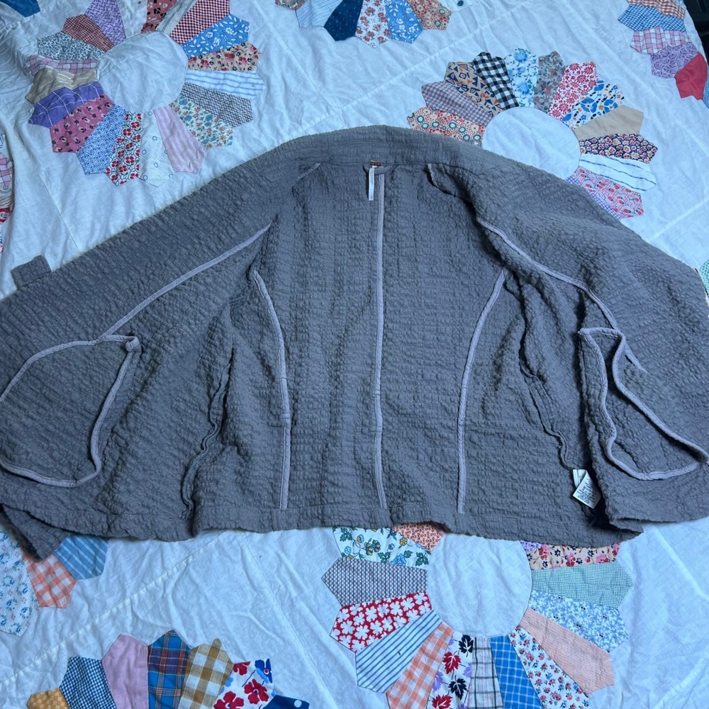 Free People Grey Textured Wrap Jacket‎ Tie Waist Blazer Small Charcoal - Picture 5 of 9